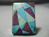 Astonishing Modern Native American Navajo Turquoise Inlay Sterling Silver Ring-Nativo Arts