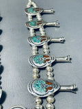 Rare Singer Vintage Native American Navajo Turquoise Sterling Silver Squash Blossom Necklace-Nativo Arts