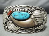 Authentic Bear Native American Navajo Turquoise Coral Sterling Silver Ted Joe Bracelet-Nativo Arts