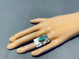 Fascinating Native American Navajo Kingman Turquoise Sterling Silver Ring Signed Del Secatero-Nativo Arts