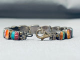 Extremely Detailed Vintage Native American Navajo Turquoise Sterling Silver Link Bracelet-Nativo Arts