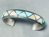 Lorrie Kallestewa Vintage Native American Zuni Blue Gem Turquoise Mother Of Pearl Inlay Bracelet-Nativo Arts