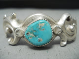 Unique Tso Vintage Native American Navajo Blue Gem Turquoise Sterling Silver Bracelet-Nativo Arts