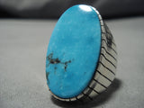 Rare Vintage Native American Navajo Blue Diamond Turquoise Sterling Silver Ring Old-Nativo Arts