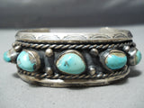 Heavy Heavy Vintage Native American Navajo Blue Gem Turquoise Sterling Silver Bracelet-Nativo Arts