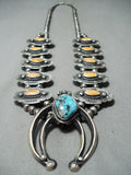 Fabulous Vintage Native American Navajo Turquoise Shell Sterling Silver Squash Blossom Necklace-Nativo Arts