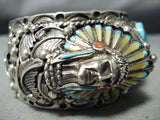 Incredible Detailed Heavy Vintage Native American Navajo Turquoise Sterling Silver Bracelet-Nativo Arts