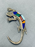 Important Vintage Native American Navajo Turquoise Inlay Sterling Silver Lizared Pin-Nativo Arts