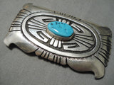 Tremendous Vintage Native American Navajo Sleeping Beauty Turquoise Sterling Silver Buckle Old-Nativo Arts
