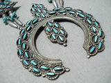 So Unique Vintage Zuni Native American Navajo Turquoise Sterling Silver Squash Blossom Necklace-Nativo Arts