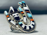Very Detailed Piano Key Vintage Native American Zuni Turquoise Sterling Silver Inlay Ring-Nativo Arts