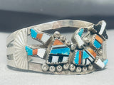 Rare Vintage Native American Zuni Turquoise Kachina Sterling Silver Bracelet-Nativo Arts