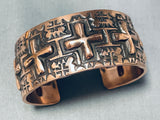 Heavy Hand Detailed Native American Navajo Copper Wide Heavy Bracelet-Nativo Arts