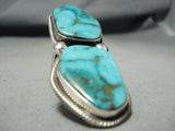 One Of The Biggest Heavu Native American Navajo Turquoise Sterling Silver Ring-Nativo Arts