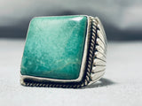 Enormous Vintage Native American Navajo Green Square Cut Turquoise Sterling Silver Ring-Nativo Arts