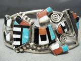 Intricate Dancing Kachina Vintage Native American Zuni Turquoise Sterling Silver Bracelet-Nativo Arts