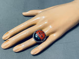 Whimsical Native American Navajo Red Spiny Oyster Sterling Silver Ring Signed-Nativo Arts