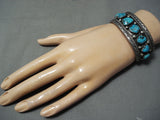 Heavy Vintage Native American Navajo Old Kingman Turquoise Sterling Silver Bracelet Old-Nativo Arts