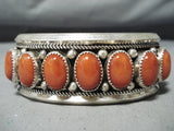 Magnificent Native American Navajo Les Nez Coral Sterling Silver Bracelet-Nativo Arts