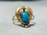 Solid 14k Gold Vintage Native American Navajo Turquoise Ring Old-Nativo Arts