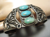 Striking Vintage Native American Navajo Old Mine Turquoise Sterling Silver Bracelet Old-Nativo Arts