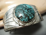Stunning Vintage Native American Navajo Spiderweb Turquoise Sterling Silver Flank Bracelet-Nativo Arts