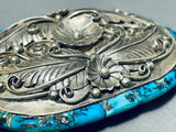 One Of The Most Detailed Ever Vintage Native American Navajo Turquoise Sterling Silver Buckle-Nativo Arts