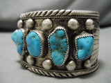 Huge Vintage Native American Navajo Pat Yazzie Turquoise Sterling Silver Bracelet Old-Nativo Arts