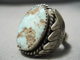 Large Navajo Green Turquoise Sterling Silver Ring Old Native American-Nativo Arts