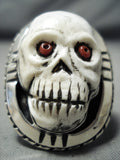 Native American Huge Important Francisco Gomez Coral Sterling Silver Skull Ring-Nativo Arts