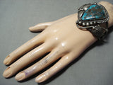 One Of Best Rare Turquoise Vintage Native American Navajo Sterling Silver Bracelet Old-Nativo Arts