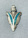 Rare Vintage Native American Navajo Turquoise Inlay Arrowhead Pendant-Nativo Arts