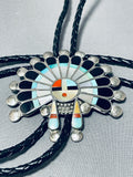 Huge Vintage Authentic Native American Zuni Turquoise Coral Sterling Silver Bolo Tie-Nativo Arts