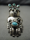 Striking Vintage Navajo Kachina Turquoise Sterling Silver Native American Ring-Nativo Arts