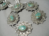 Native American One Of The Biggest Naja Green Turquoise Sterling Silver Squash Blossom Necklace-Nativo Arts