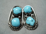 Fabulous Vintage Native American Navajo Turquoise Sterling Silver Earrings-Nativo Arts