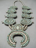 Important Vintage Native American Navajo Green Turquoise Sterling Silver Squash Blossom Necklace-Nativo Arts
