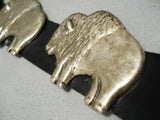 Heavy Unique Vintage Native American Navajo Hand Tooled Sterling Silver Buffalo Concho Belt Old-Nativo Arts