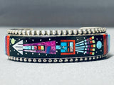 Important Native American Navajo And Apache Turquoise Space Kachina Sterling Silver Bracelet-Nativo Arts