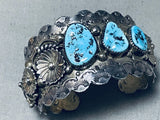 Signed Fabulous Vintage Native American Navajo Morenci Turquoise Sterling Silver Bracelet-Nativo Arts