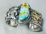 One Of The Most Detailed Ever Native American Navajo Royston Turquoise Sterling Silver Bracelet-Nativo Arts