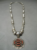 Important Vintage Native American Navajo Arny Maloney Sterling Silver Coral Necklace-Nativo Arts