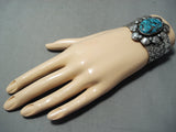 Signed Vintage Native American Navajo Blue Diamond Turquoise Sterling Silver Bracelet-Nativo Arts