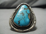 One Of The Biggest Vintage Native American Navajo Men's Persin Turquoise Sterling Silver Ring-Nativo Arts