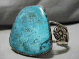 Gigantic Vintage Native American Navajo Earth Blue Turquoise Sterling Silver Bracelet Old-Nativo Arts