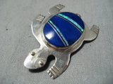 Detailed Vintage Native American Navajo Lapis Opal Sterling Silver Turtle Pin-Nativo Arts