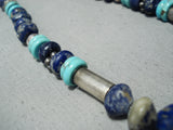 Authentic Vintage Native American Navajo Thomas Singer Turquoise Lapis Sterling Silver Necklace-Nativo Arts