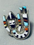 Very Detailed Piano Key Vintage Native American Zuni Turquoise Sterling Silver Inlay Ring-Nativo Arts