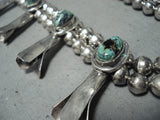 Carico Lake Turquoise Vintage Native American Navajo Sterling Silver Squash Blossom Necklace-Nativo Arts