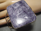 One Of The Best Vintage Native American Navajo Squared Charoite Sterling Silver Bracelet Old-Nativo Arts